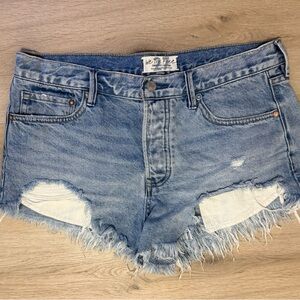 Free People Light Blue Distressed Denim Shorts